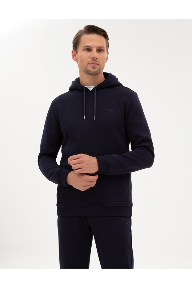 Navy Blue 2 Thread Regular Fit K Hooded Basic Sweatshirt 50314055-Vr033