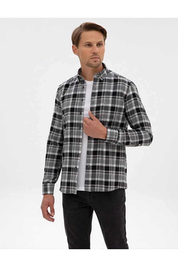 Black Lumberjack Plaid Regular Fit Long Sleeve Shirt 50312356-Vr046