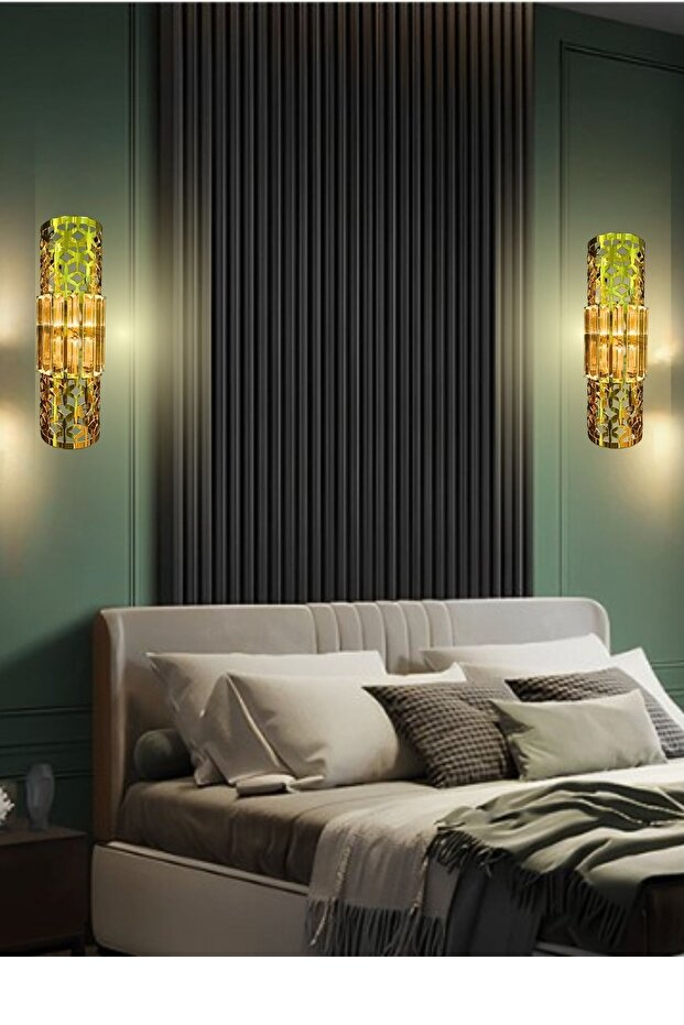 Star Aplik Gold, Pilli Aplik, Anahtarlı, Pilli Elektrikli Ledli Duvar Aplik, KRİSTAL TAŞLIDIR - 4