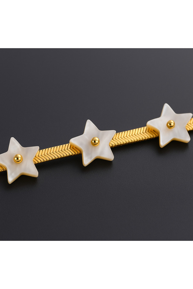 316 L Gold-Colored Star Detailed Flat Model Women's Steel Bracelet – Elegant Looking Design