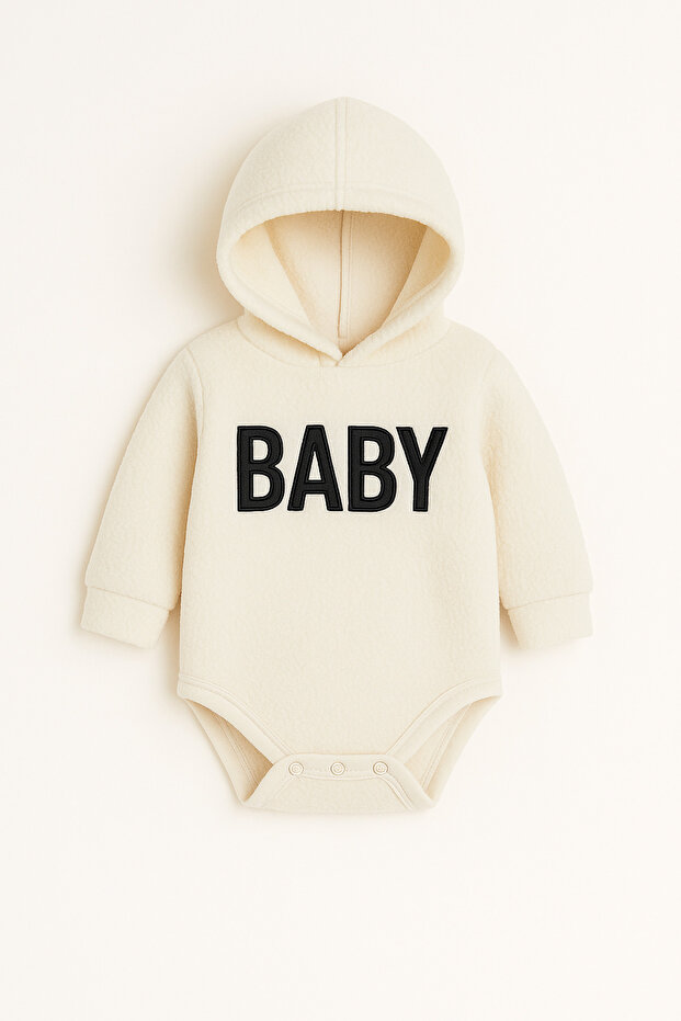 Welsoft Peluş Kapüşonlu Body - Ekru - 1