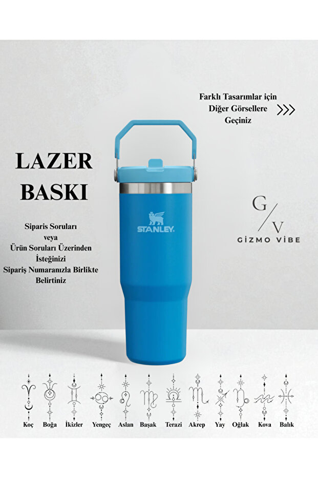 Kişiselleştirilmiş The Iceflow Flip Straw 2.0 Tumbler 0.89l 30oz Termos Özel İsimli Mavi - 6