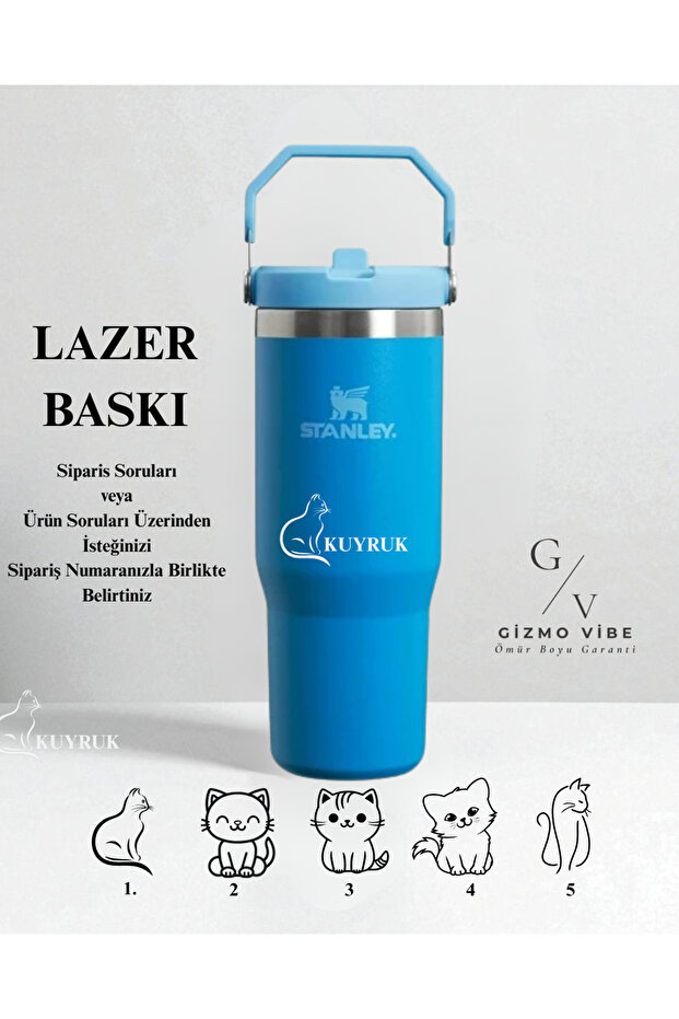 Kişiselleştirilmiş The Iceflow Flip Straw 2.0 Tumbler 0.89l 30oz Termos Özel İsimli Mavi - 3