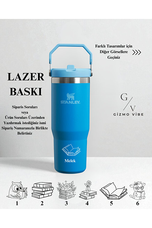 Kişiselleştirilmiş The Iceflow Flip Straw 2.0 Tumbler 0.89l 30oz Termos Özel İsimli Mavi - 5