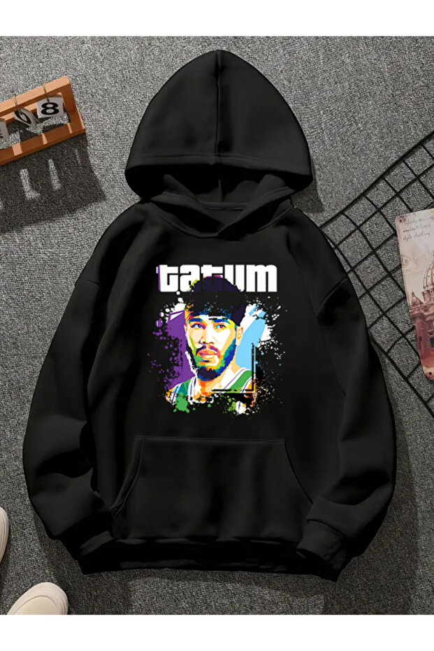 Tatum V1 Printed Hooded Black Sweatshirt