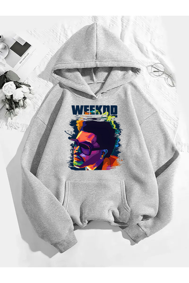 سترة رياضية رمادية اللون مطبوعة من weeknd v1 - 1