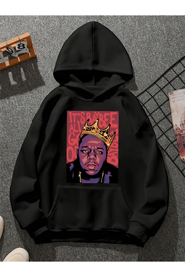 Biggie V2 Printed Hooded Black Sweatshirt