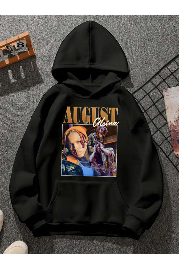 Agust V1 Printed Hooded Black Sweatshirt