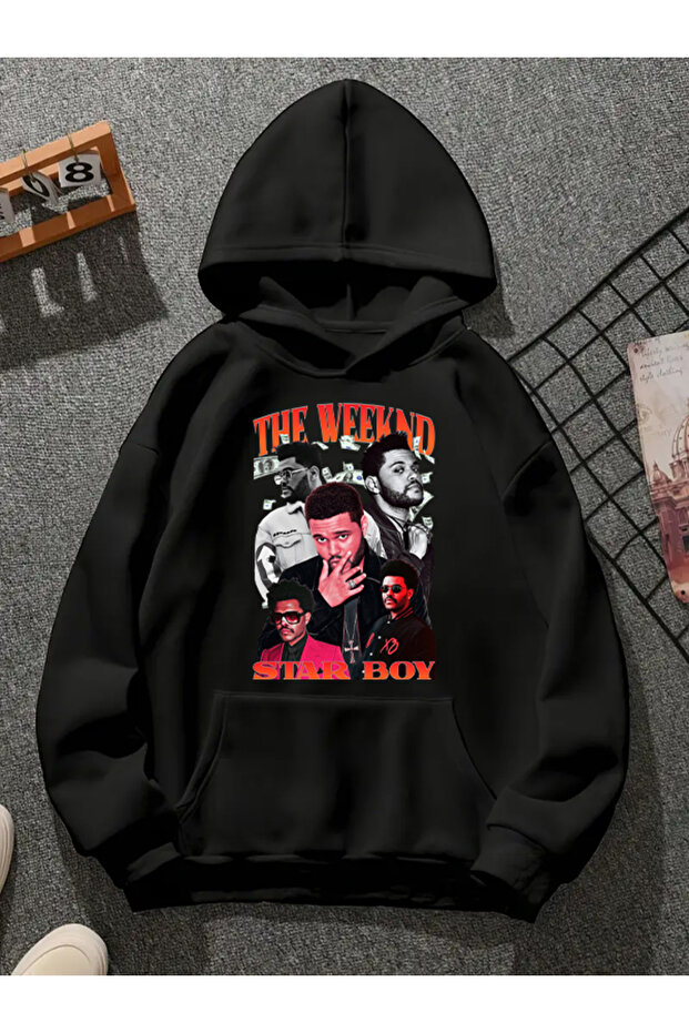 سويت شيرت أسود بقلنسوة مطبوعة من the veeknd v4