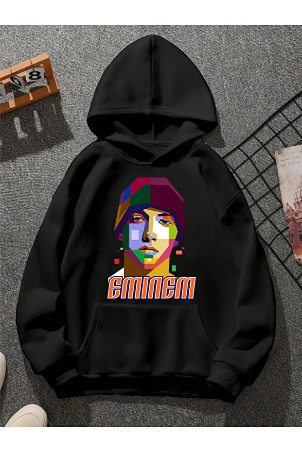 سويت شيرت أسود بقلنسوة مطبوعة من eminem v5