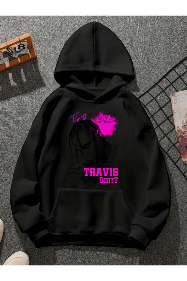 Travis Scott V12 Printed Hooded Black Sweatshirt