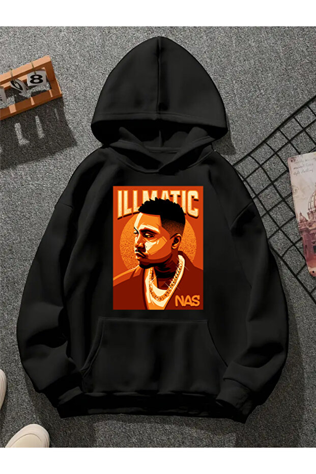 Illmatıc V1 Printed Hooded Black Sweatshirt