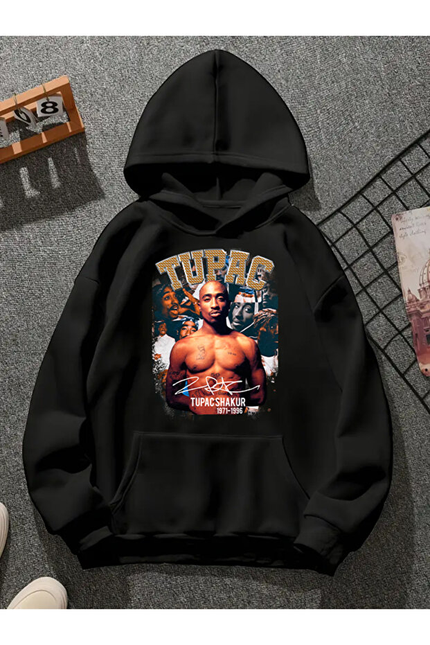 Tupac V26 Printed Hooded Black Sweatshirt