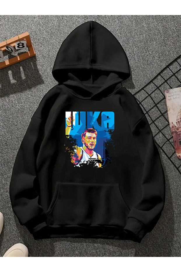 Luka V1 Printed Hooded Black Sweatshirt