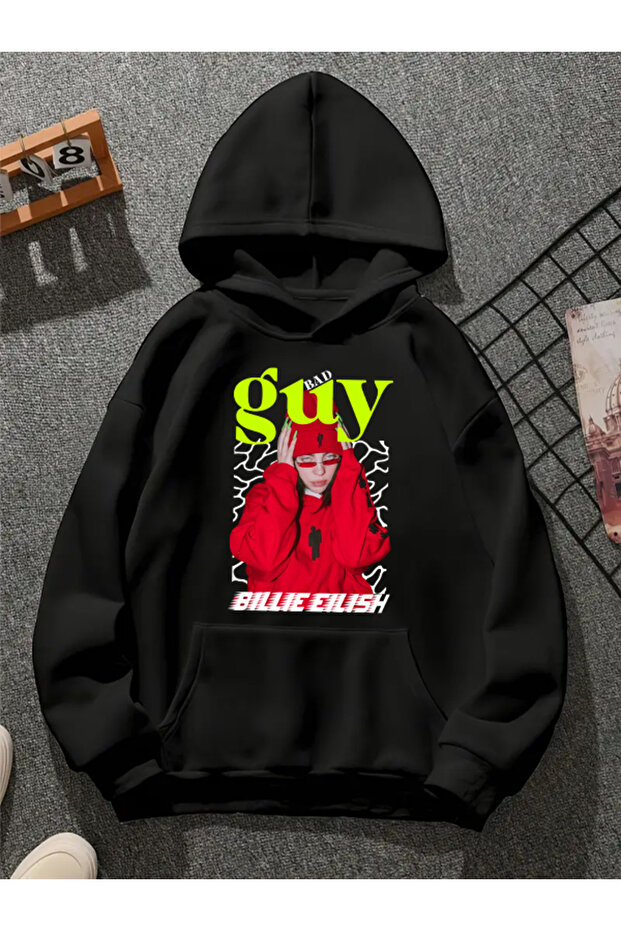 Billie V2 Printed Hooded Black Sweatshirt