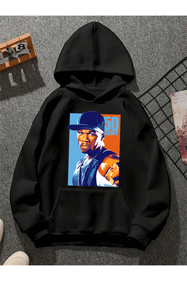 50 Cent V2 Printed Hooded Black Sweatshirt