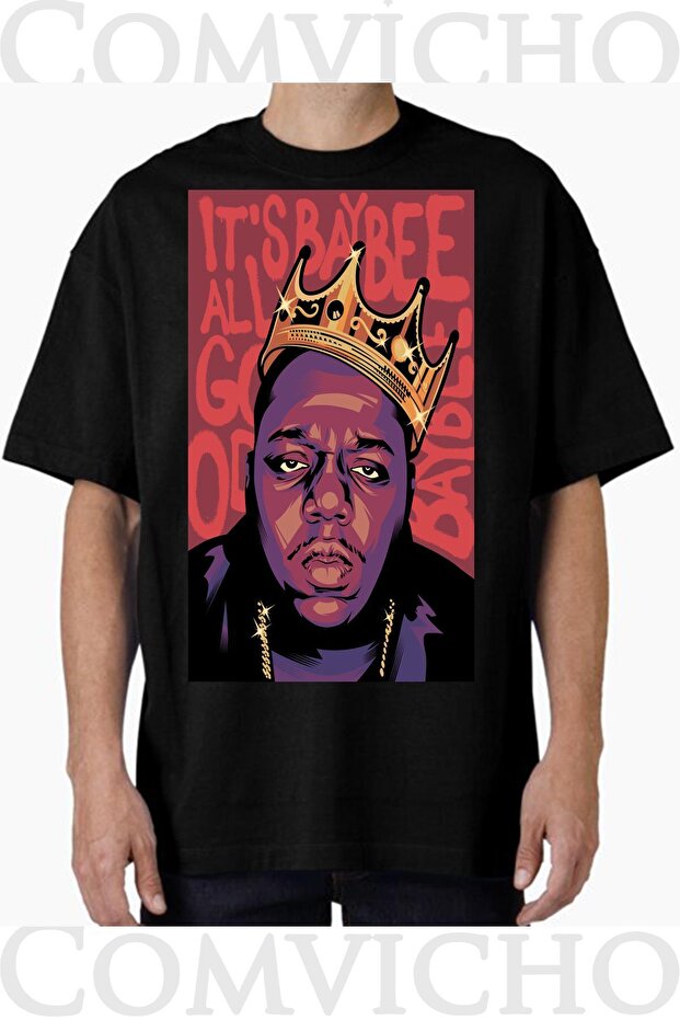 تي شيرت كبير الحجم مطبوع بتصميم Biggie v2 للجنسين