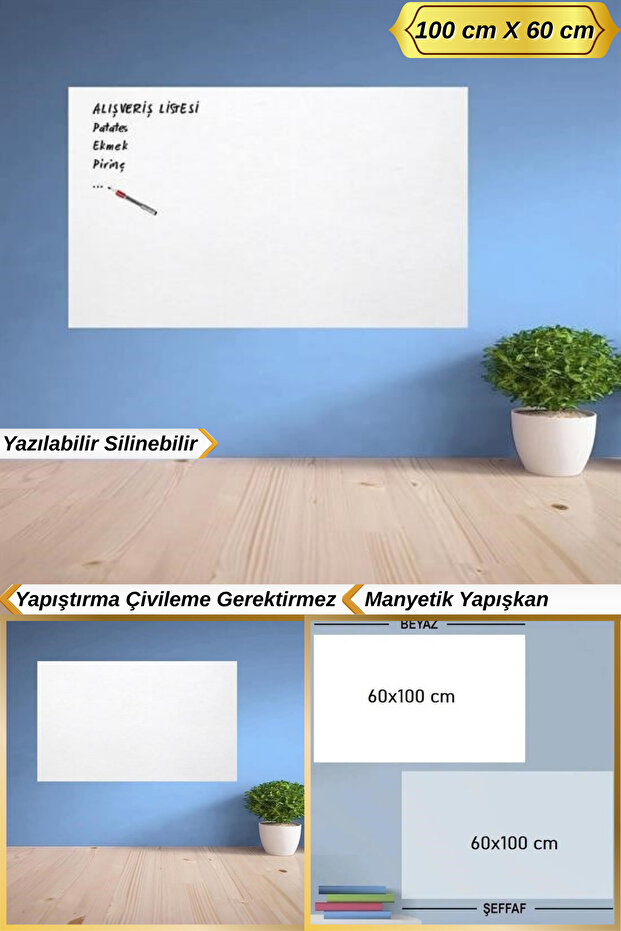100 Cm Manyetik Yapışkan Yazılabilir Silinebilir Ders Çalışma Not Tutma Yazı Tahtası Duvar Sticeri - 1