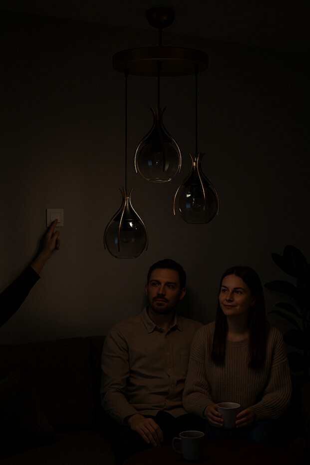 Azur Siyah 3’lü Sarkıt Avize – Modern Camlı Tavan Aydınlatma - 6