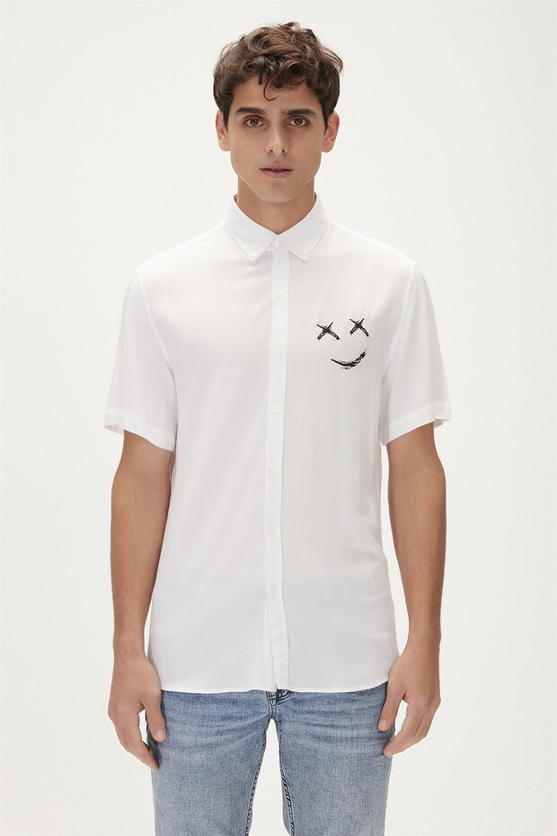 Smile Shirt Off-White White Short Sleeve Printed Men's Shirt