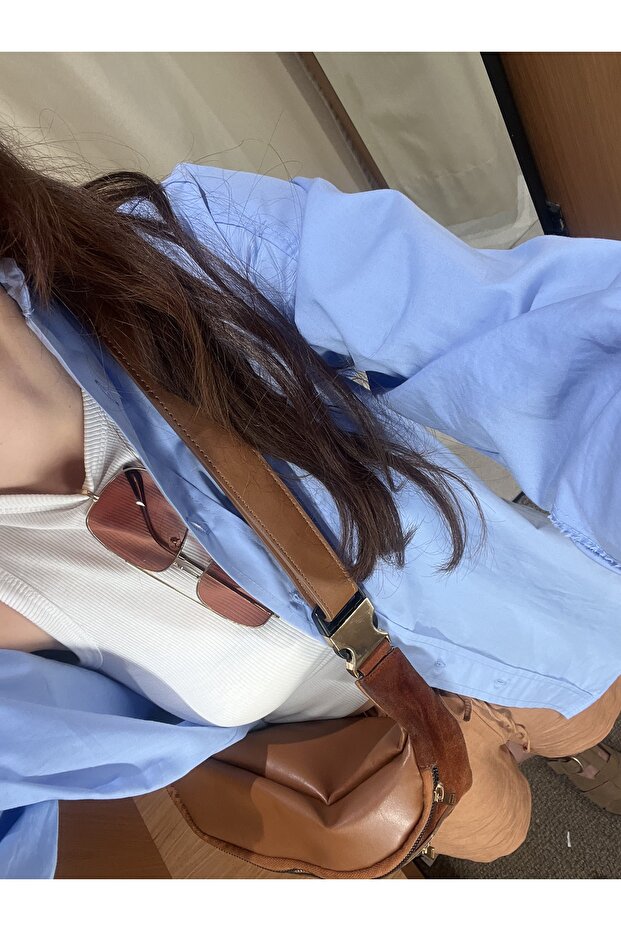 Mavi Poplin Oversize Kadın Gömlek - 5