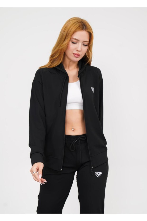 Hooded Black 2-Piece Women's Tracksuit Set