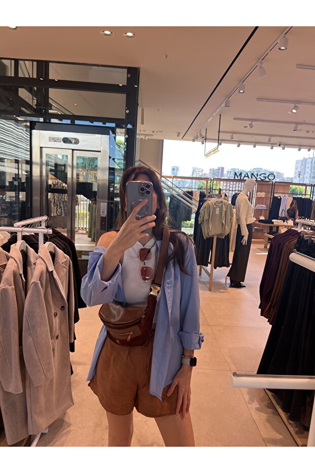 Mavi Poplin Oversize Kadın Gömlek - 6