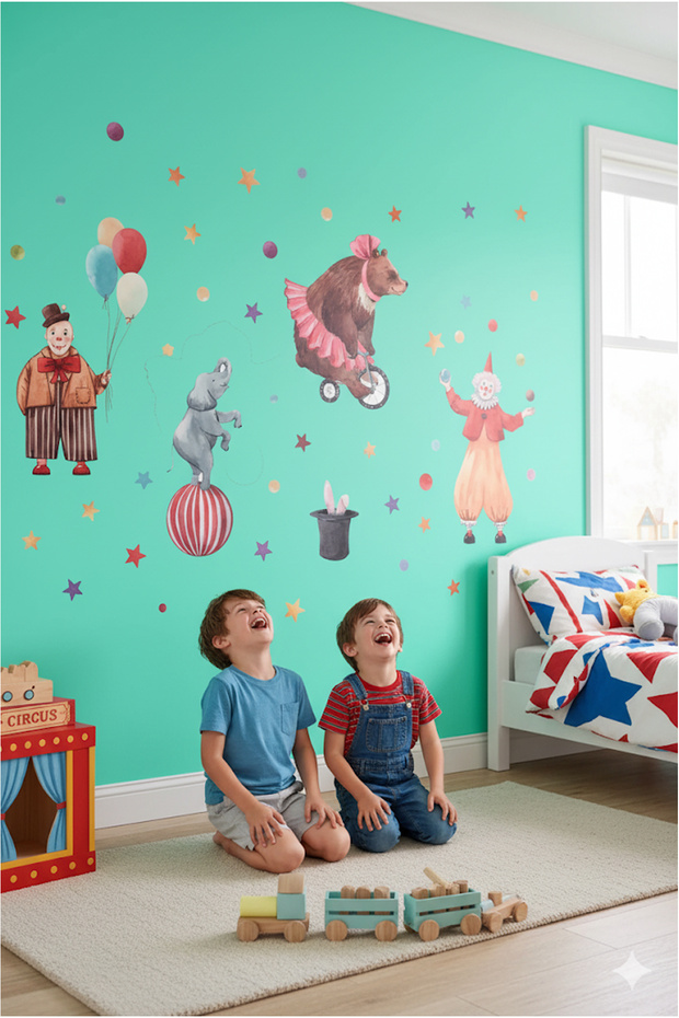 Cheerful Circus Animals Pastel Color Giant Wall Sticker Set