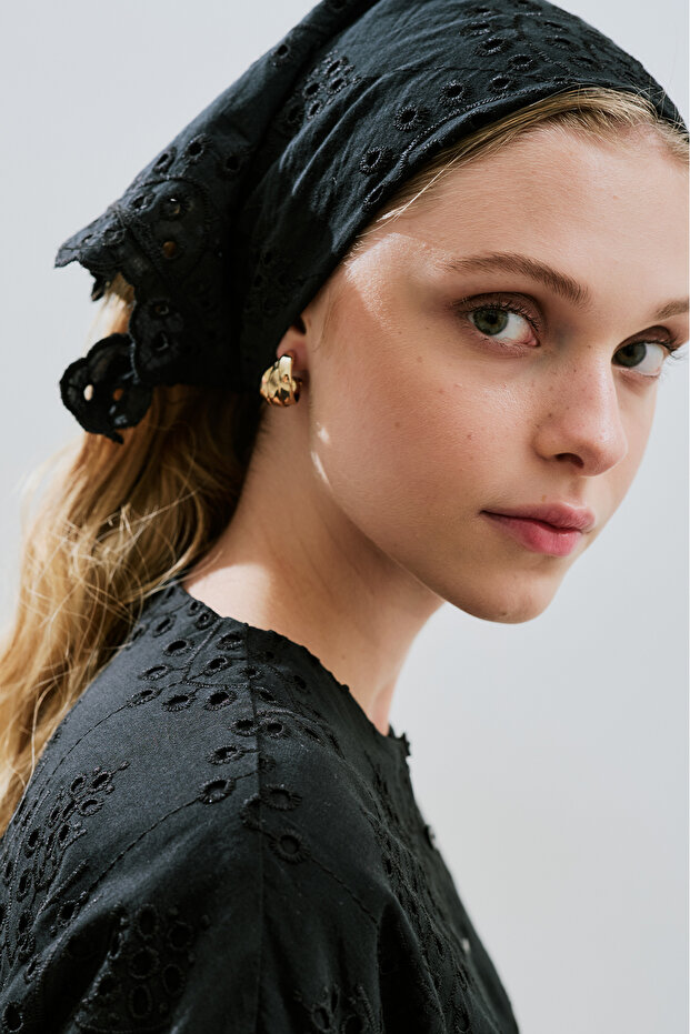 BRODE DÜĞMELİ ELBİSE SİYAH - 3