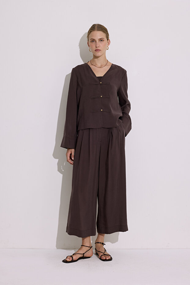 MODAL PİLELİ GENİŞ PANTOLON ACI KAHVE - 2