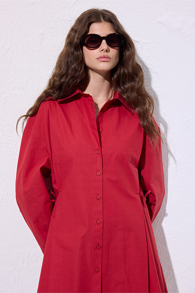 BAĞLAMA DETAYLI GÖMLEK KIRMIZI - 2