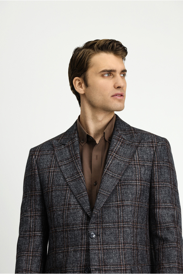 6 Drop Regular Fit Standard Cut Wool Plaid Jacket - 3