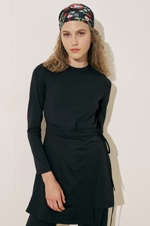 ANVELOP ETEKLİ MAYO ELBİSE SİYAH - 1