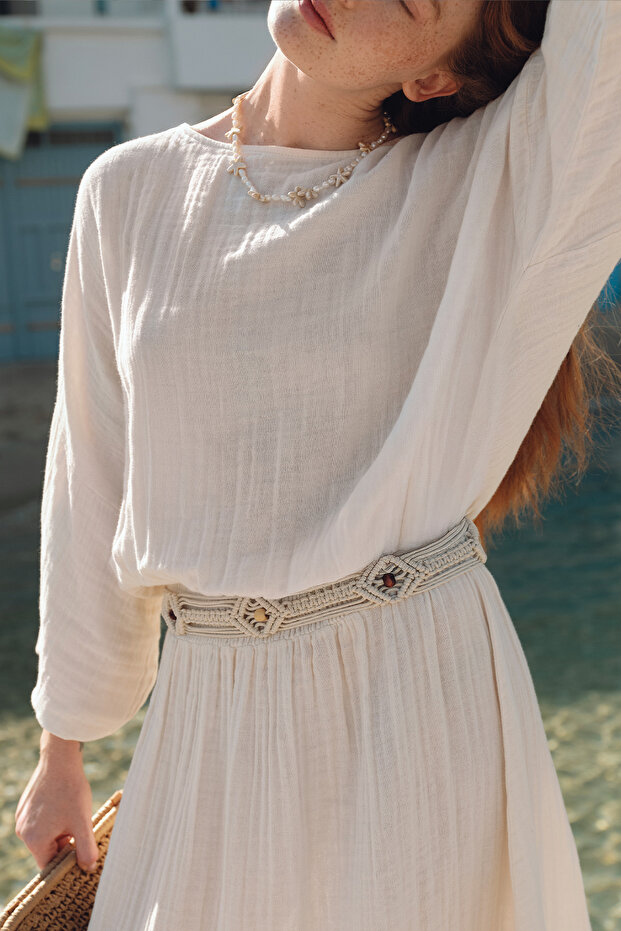 RUSTİK ÖRGÜLÜ KEMER NATURAL - 1