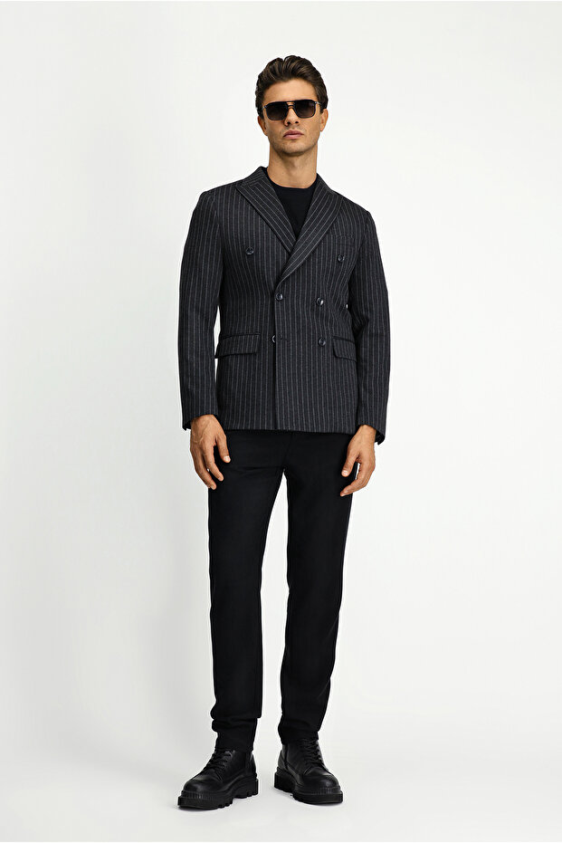 Regular Fit Çizgili Örme Ceket - 2