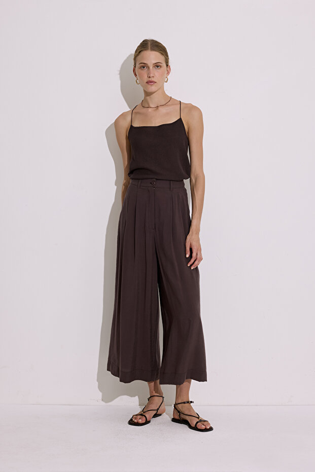 MODAL PİLELİ GENİŞ PANTOLON ACI KAHVE - 3