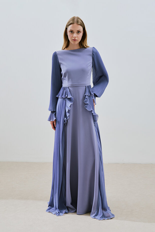 KATLI PİLİSELİ ELBİSE LİLA - 2