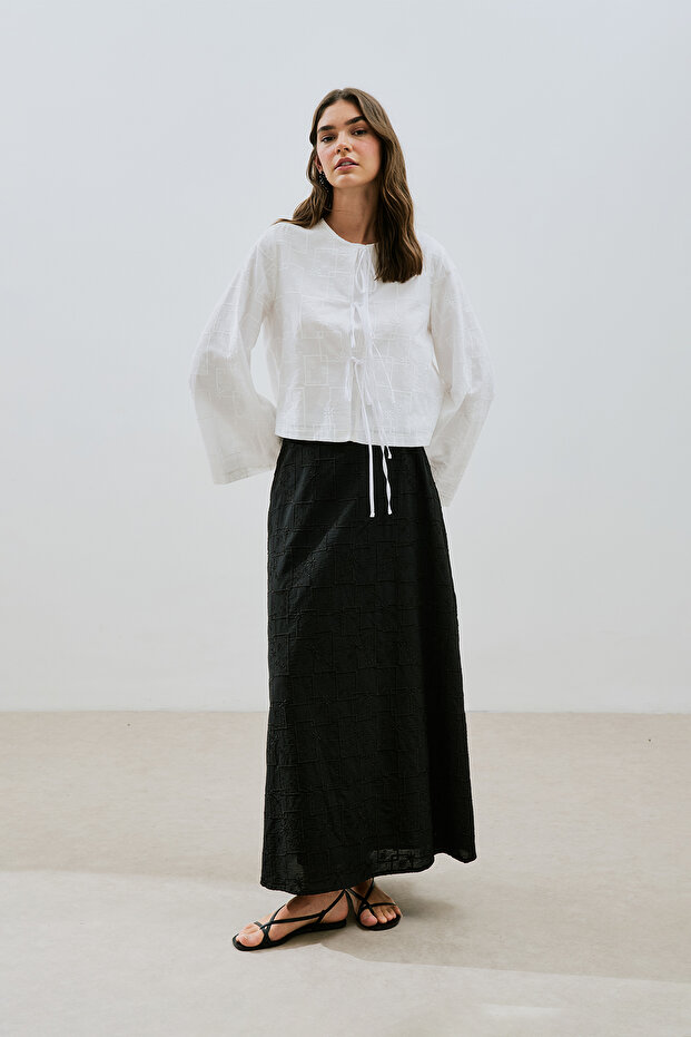 NAKIŞLI BAĞLAMALI BLUZ EKRU - 3