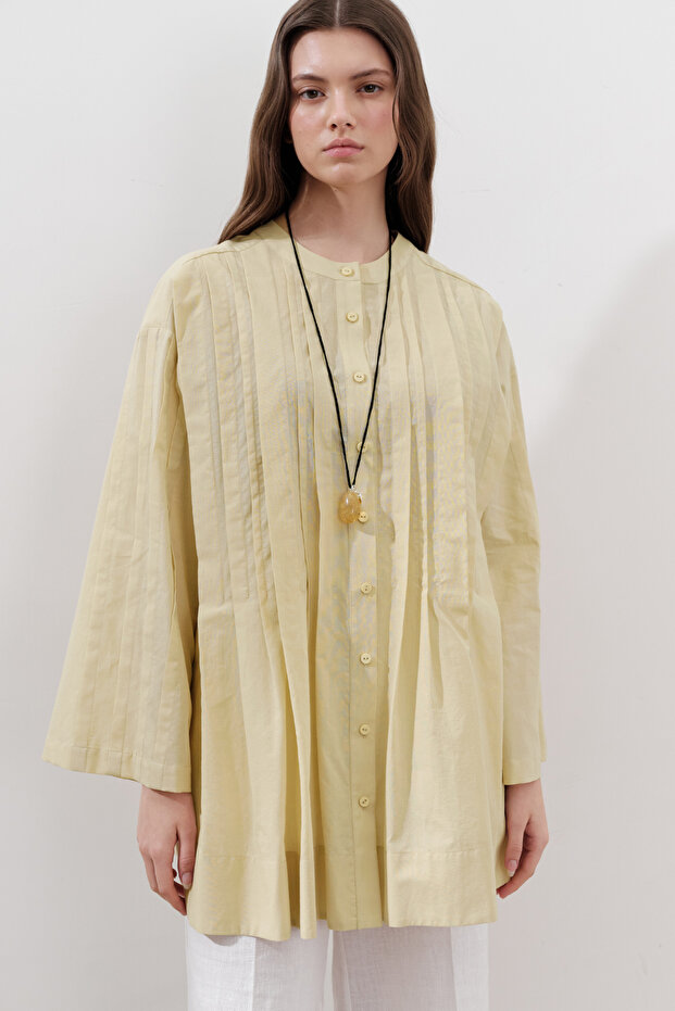 NERVÜRLÜ GENİŞ KOLLU TUNİK SARI - 2