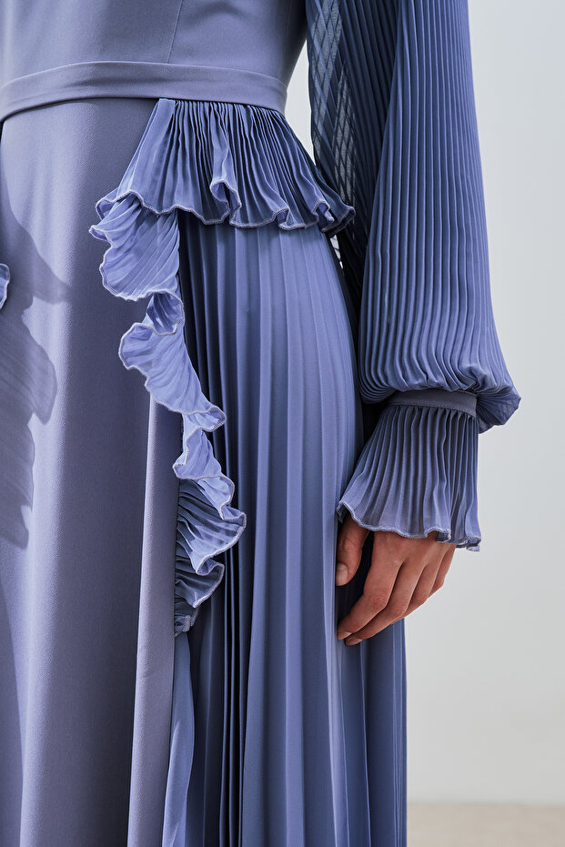 KATLI PİLİSELİ ELBİSE LİLA - 4