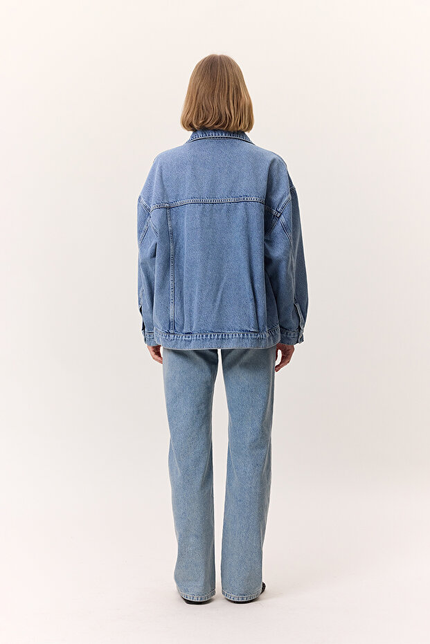 OVERSIZE FORM DENIM CEKET MAVİ - 8