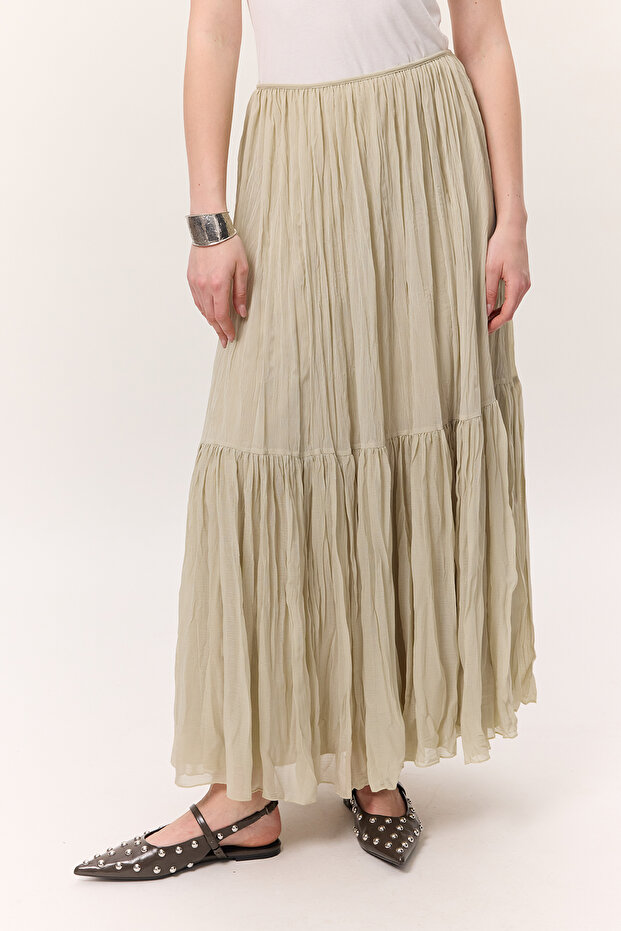 CRUSH PLISSE DLOUHÁ SUKNĚ ŠALVĚJ - 7