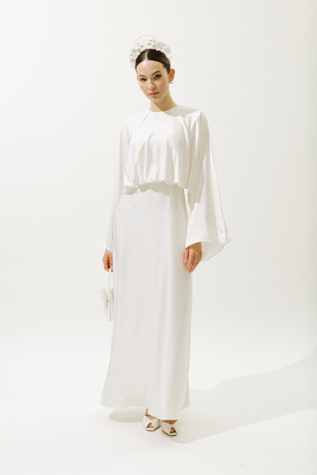 ADELE SATEN ABİYE ELBİSE EKRU - 1