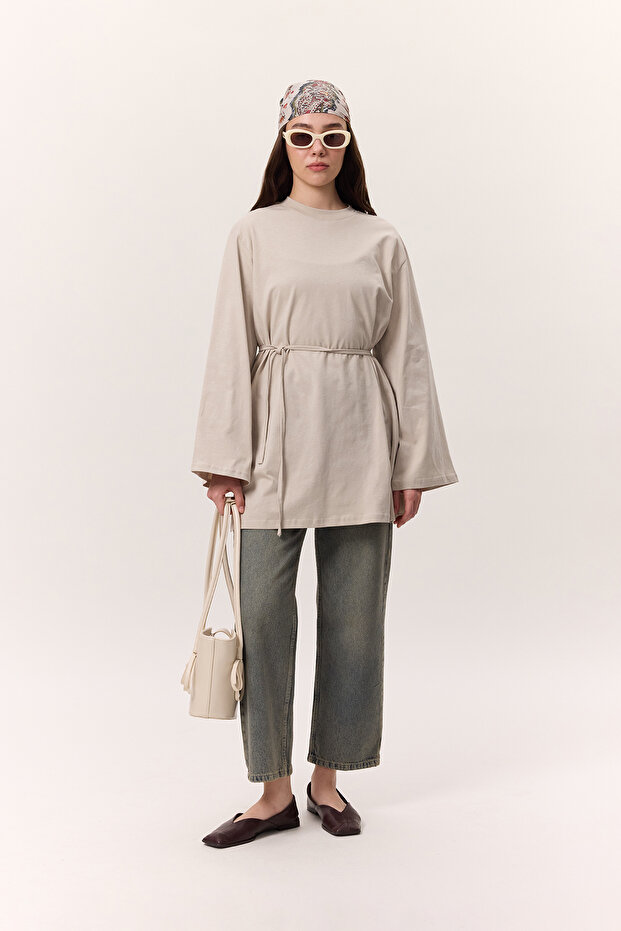 Oversize Tsirt with Stone Binding Detail - 2