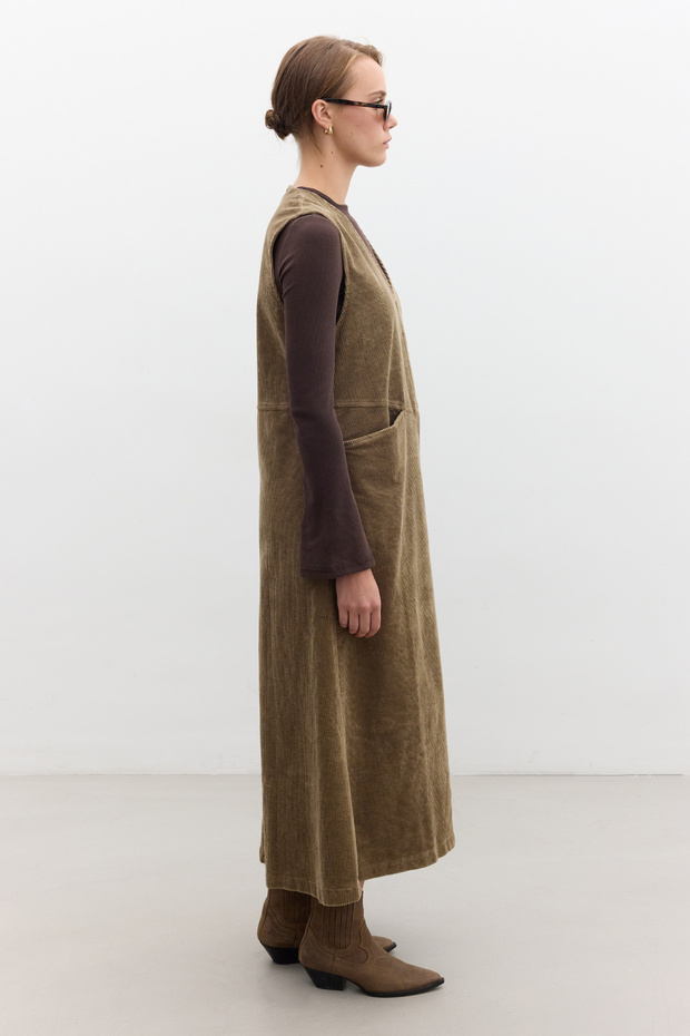 FİTİLLİ KADİFE JİLE ELBİSE CAMEL - 4