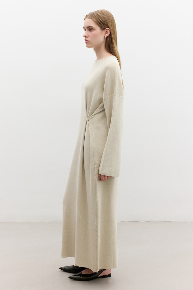 TRİKO BAĞLAMALI ELBİSE BEJ - 5