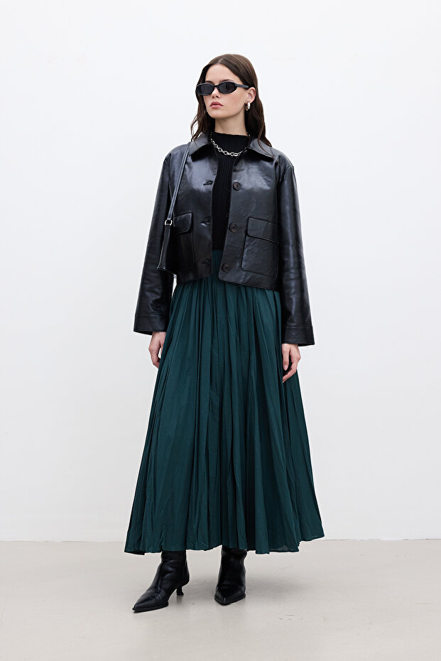 Zelená plisovaná maxi sukně - 4