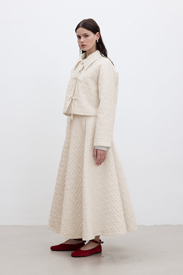 Kapitone Geniş Etek Vanilya - 3