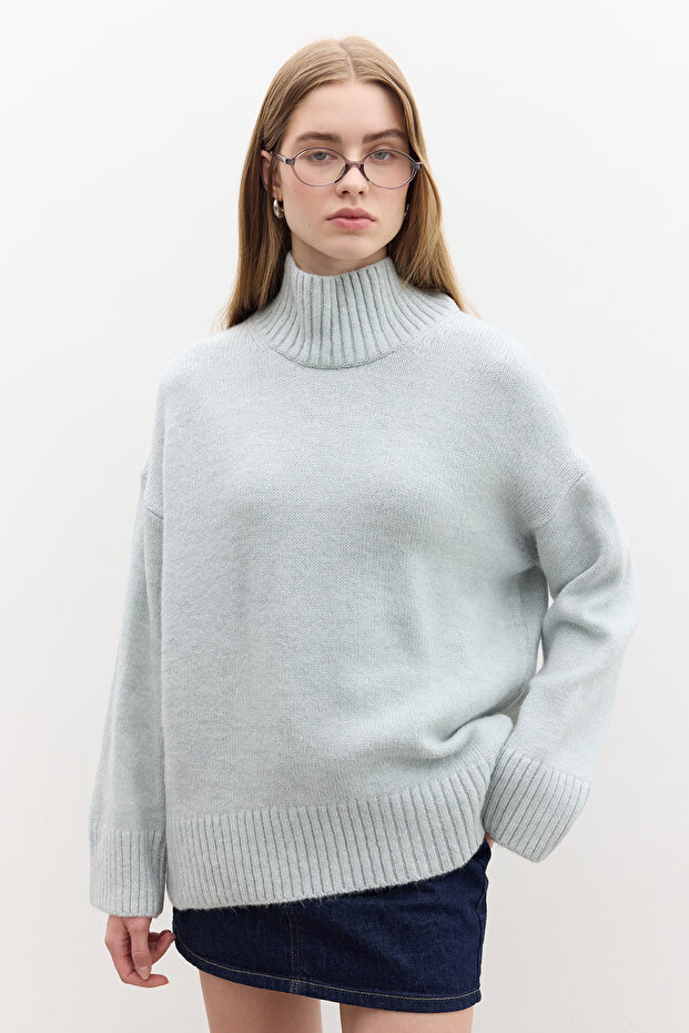 OVERSIZE YUMUŞAK KAZAK MAVİ - 6