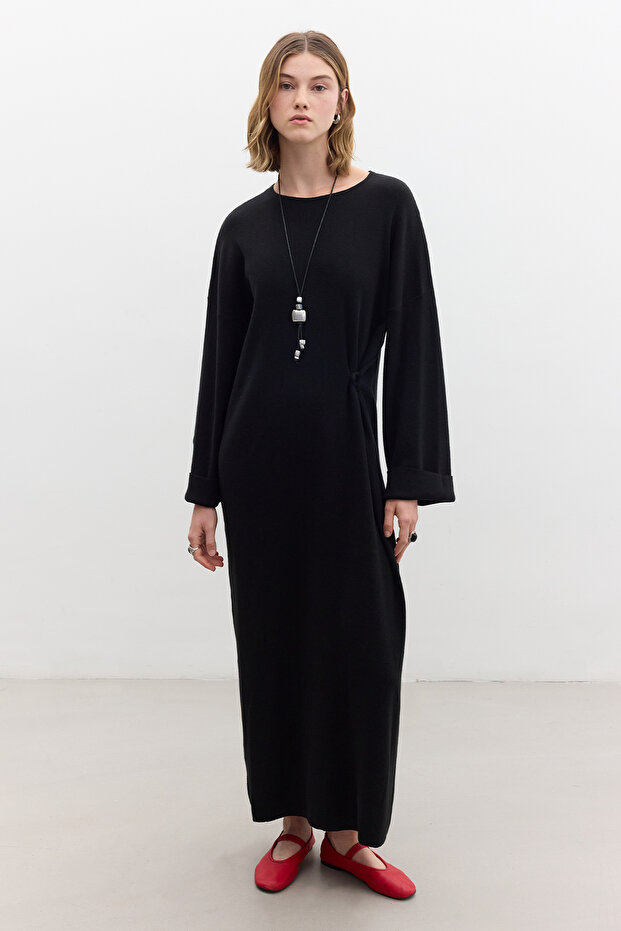 TRİKO BAĞLAMALI ELBİSE SİYAH - 3